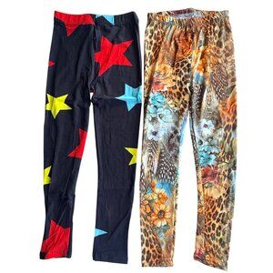 Girls Leggings S/M Star Print & Floral Animal Print Multicolor Stretchy